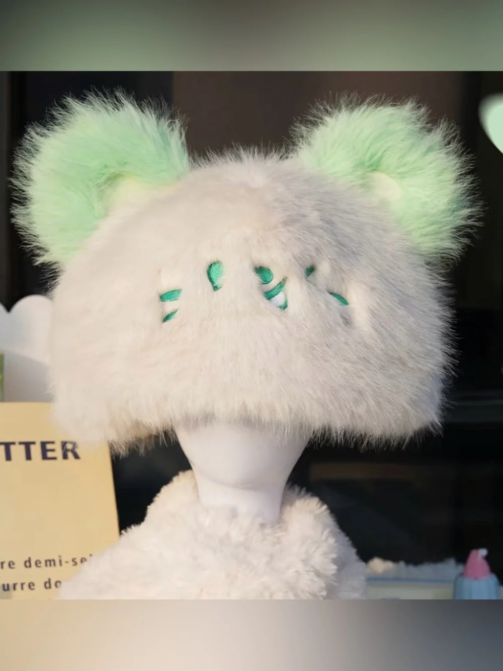 Ayor Toys Little Mouse with Mint Green Ears Fluffy Hat